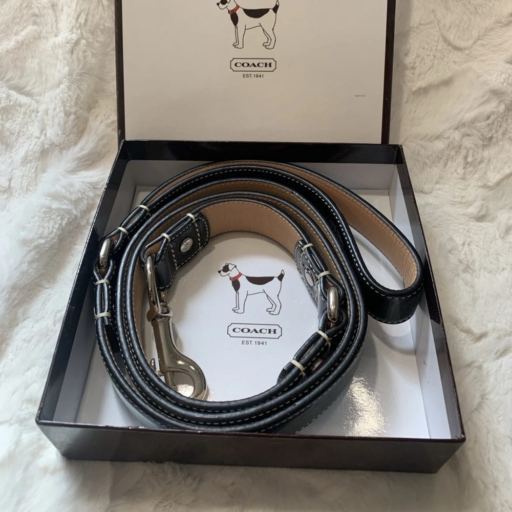 Coach Dog Leash Black Vernis  Leather 53in